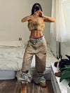 Women Classic Faded Bell Leg Torn Denim