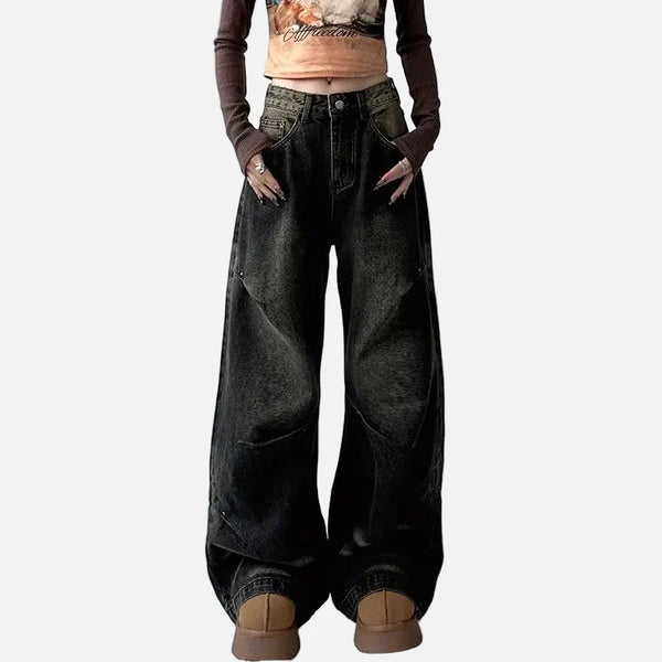 Durable Relaxed Mid Waist Bell Leg Denim