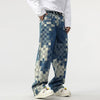 Vibrant Mosaic Checkerboard Printed Denim