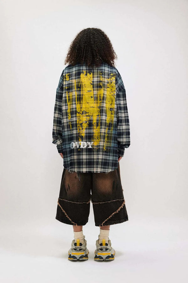 Paint-Splash Plaid Womens Flexible Top alternatif görünüm
