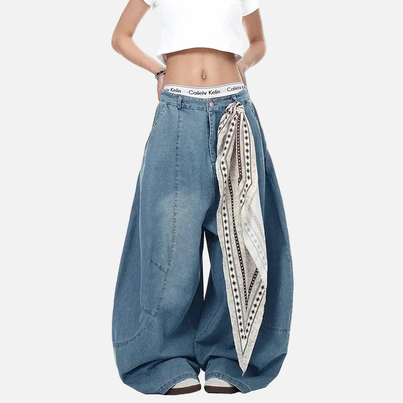 2000s Street Muse Bell-Leg Scarf Denim