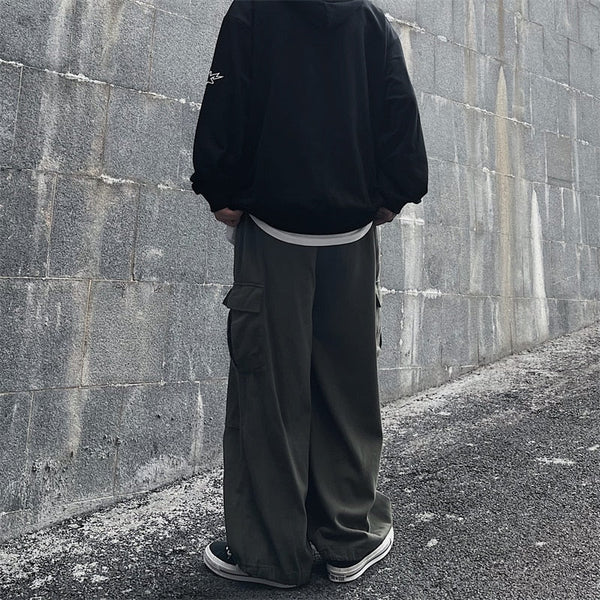 Solid Relaxed Wide Leg Street Pants alternatif görünüm