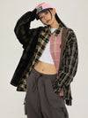 Lapel Plaid Long Sleeve Womens Blouse