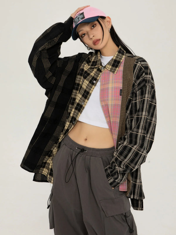 Lapel Plaid Long Sleeve Womens Blouse
