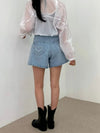Heartbeat Embroidery Denim Shorts