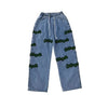 Yüksek Bel Nakışlı Jean Pantolon, yakın çekim — Navra Wear
