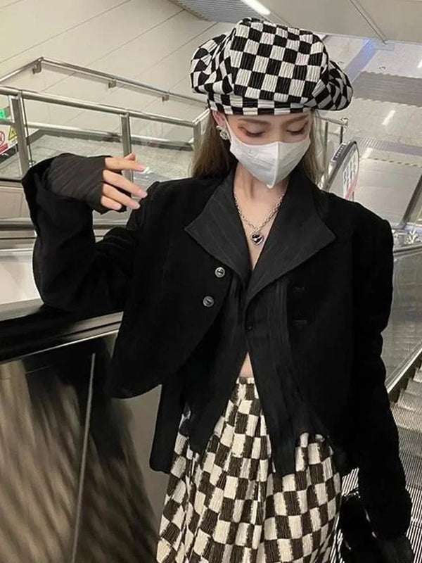 Dark Goth Black Button Blouse alternatif görünüm
