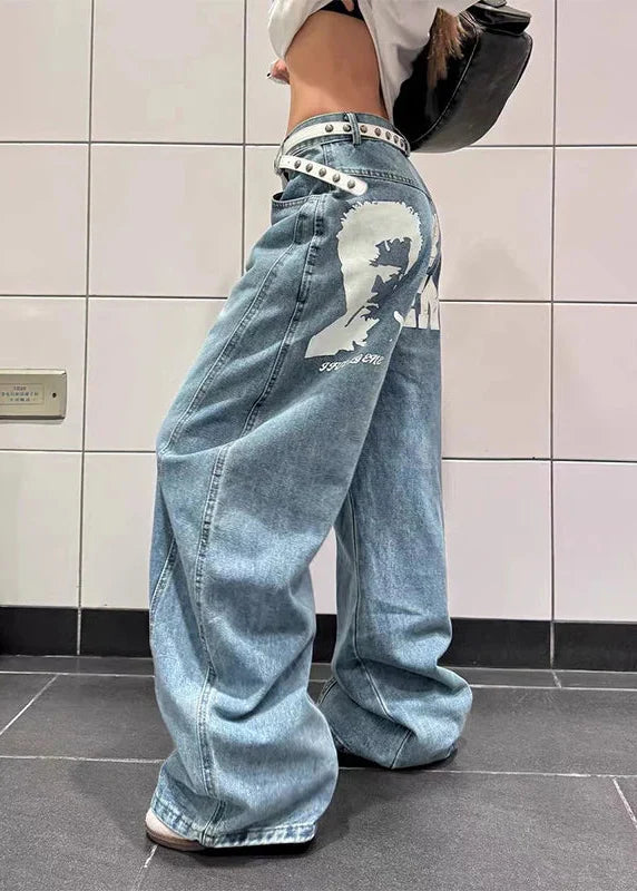 Japanese Style Printing Bell Leg Denim alternatif görünüm