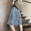 Relaxed Stitched Denim Shorts