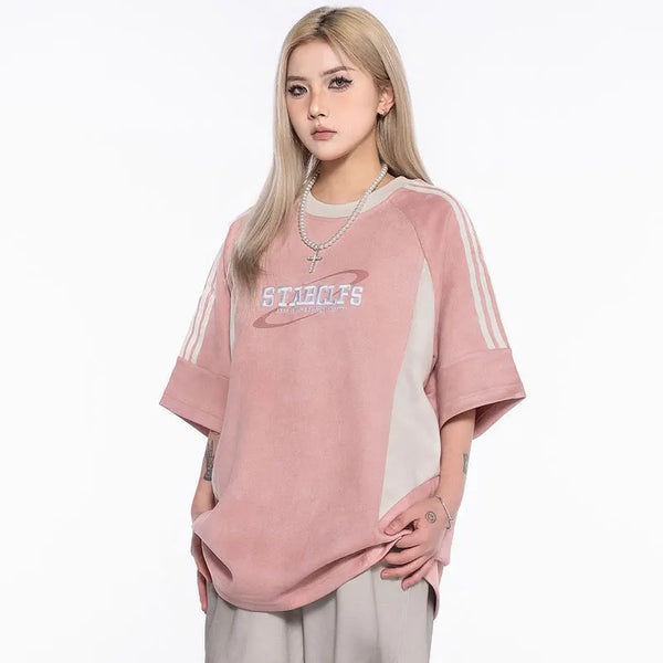Throwback Stitch-Craft Suede Spliced Fast-Lane T-Shirt alternatif görünüm