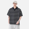 Artistic Stripe Sport-Collar Short Sleeve T-Shirt