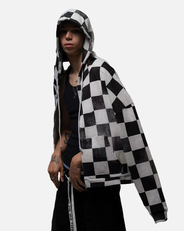 Dark Check Zip Sweatshirt alternatif görünüm