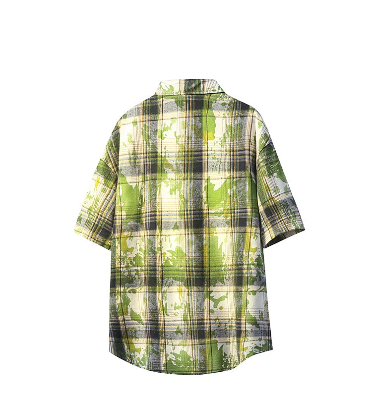 Batik Desenli Kısa Kollu Gömlek, arka görünüm — Navra Wear