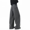 Wool Stripe Pleat Wide-Leg