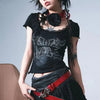 Time-Worn Lace Spliced Black Print T-Shirt