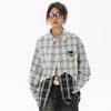Womens Plaid Mix Panel Woven Top