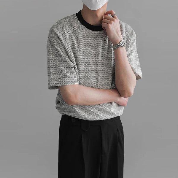 Laid-Back Premium-Touch Seoul-Style Style Textured O-Neck T-Shirt alternatif görünüm