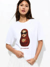 Versatile Heartland Style Cartoon Print Everyday T-Shirt