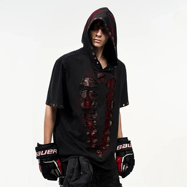 Hooded Sequins Color Contrast Insulated T-Shirt alternatif görünüm