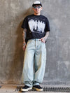 İspanyol Paça Hip-Hop Baskılı Jean Pantolon, stil görünüm — Navra Wear