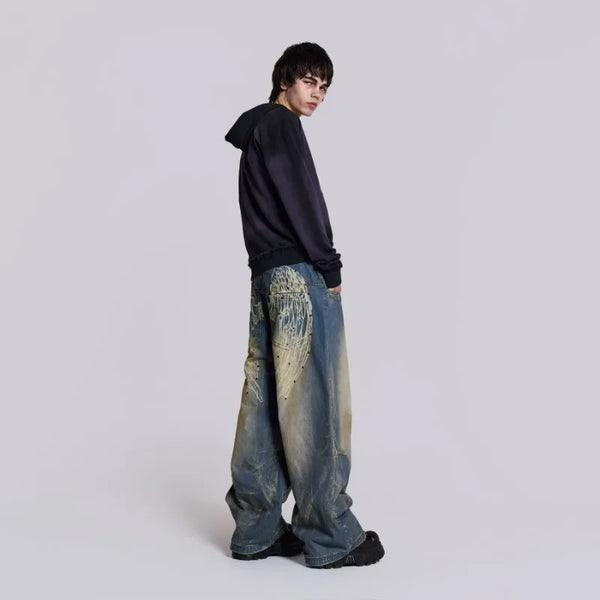 Heritage Wing Pattern Relaxed Bell Leg Denim alternatif görünüm