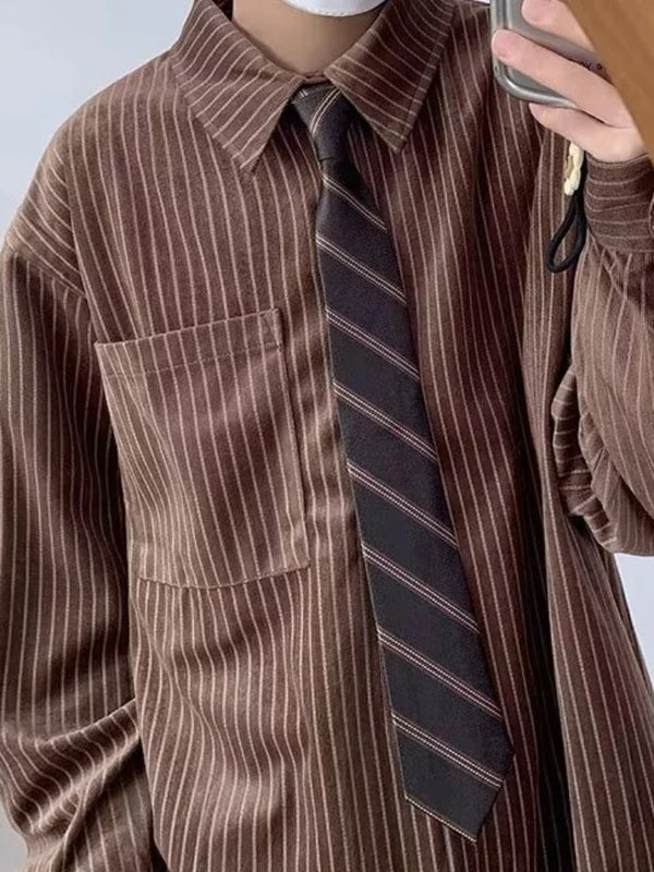 Broad Stripe Oversize Button-Front Top alternatif görünüm
