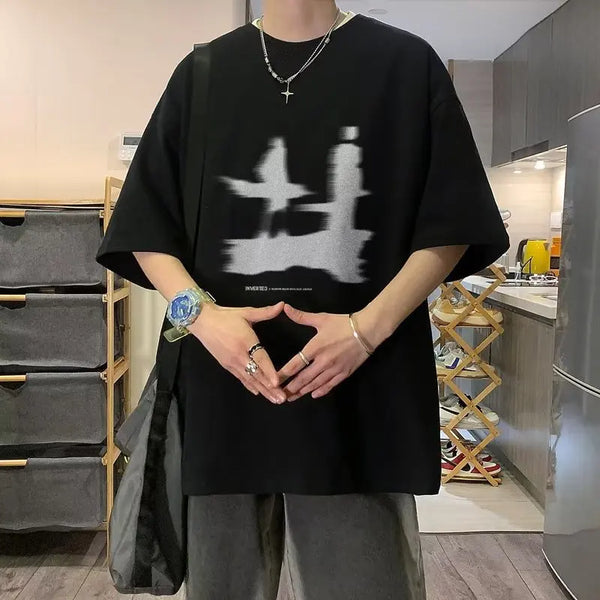 Concrete-Jungle Off-Duty K-Wave Print Wide-Body T-Shirt alternatif görünüm