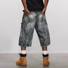 Lightning Pattern Rinse Cropped Denim Shorts