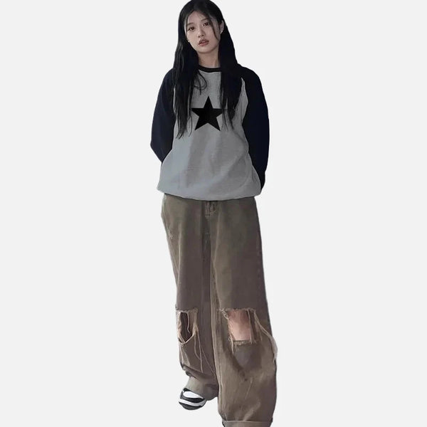 Darkwave Relaxed-Cut Contrast Color Long Sleeve T-Shirt