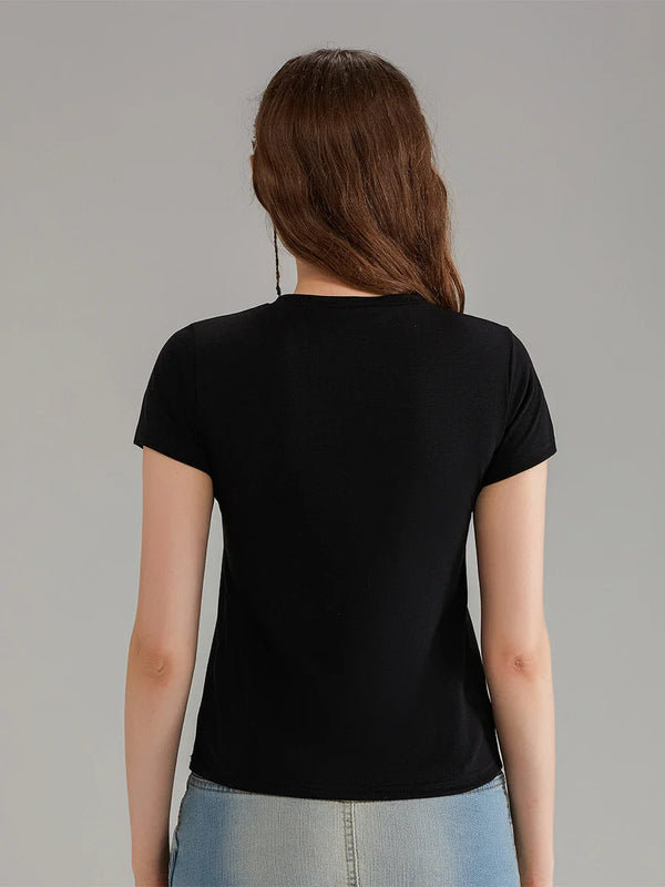 Short Fit Slim Print Bow Touch Soft T-Shirt alternatif görünüm