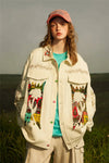 National Floral Embroidered Mosaic Denim Jacket