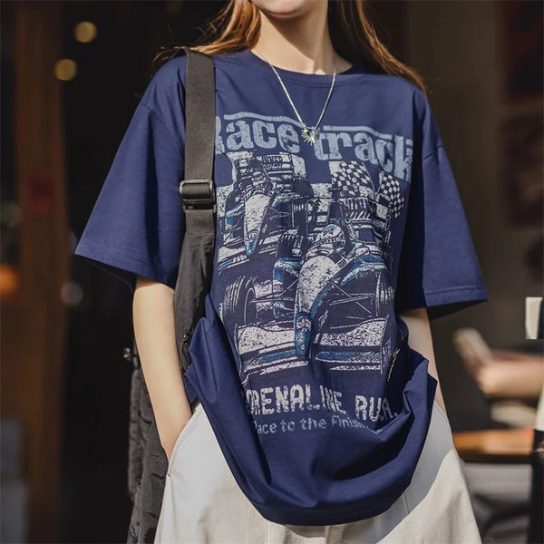 Washed-Out Off-Duty Fast-Lane Print T-Shirt