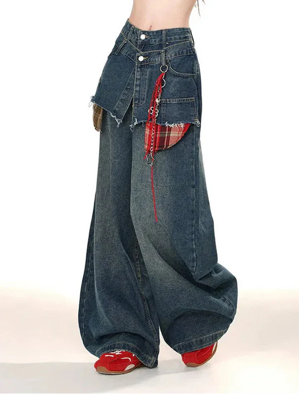 Women Popular Mosaic Bell Leg Denim alternatif görünüm