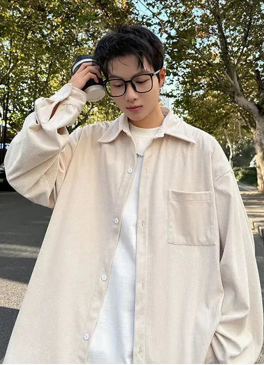 Square Collar Corduroy Casual Long Top alternatif görünüm