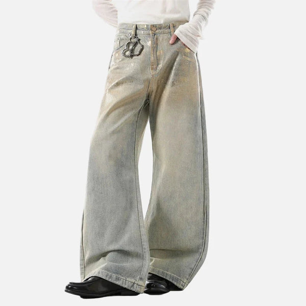 Chic Coated Printing Rinse Bell Leg Denim