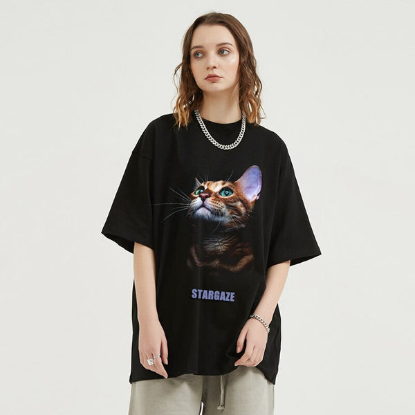 Stargazing Pawed Artwork Print T-Shirt alternatif görünüm