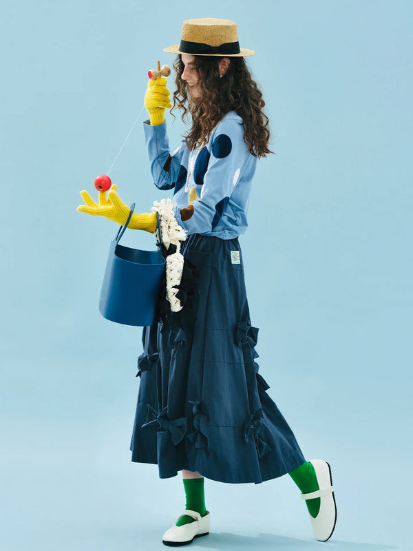 Dot Polka Blue Soft Long Sleeve T-Shirt alternatif görünüm
