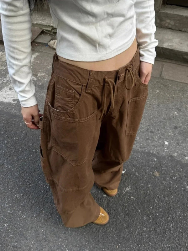 2000s Oversized Tan Boyfriend Street Pants alternatif görünüm
