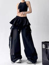 Contrast Lace Splice Wide-Leg