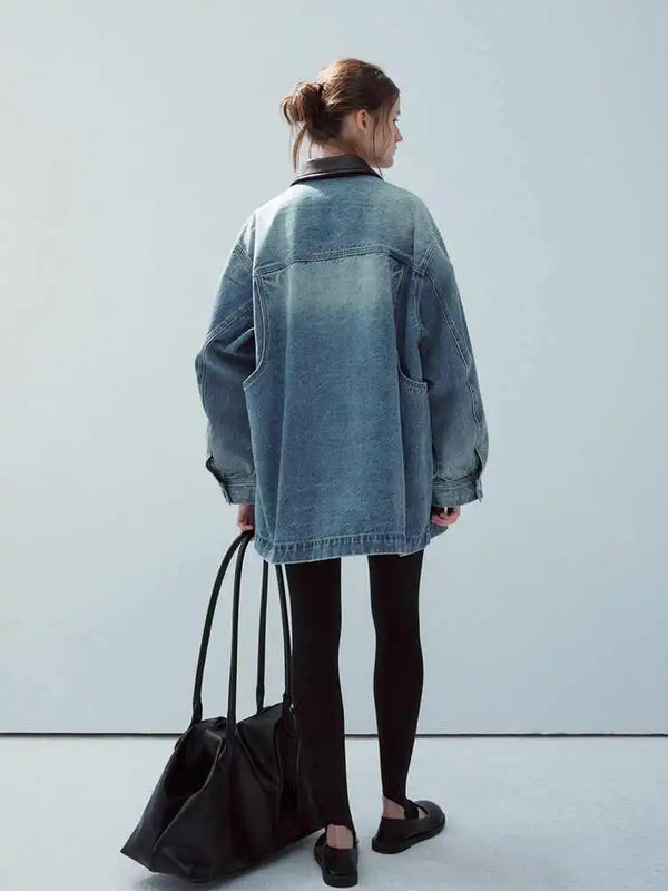 Classic Relaxed Eastern Spliced Denim Jacket alternatif görünüm