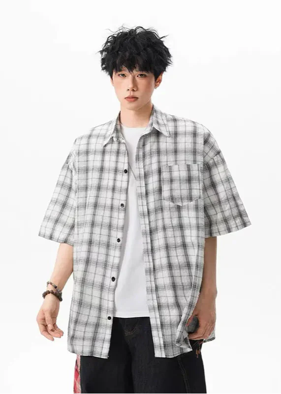 Mens Summer Plaid Oversized Casual Top