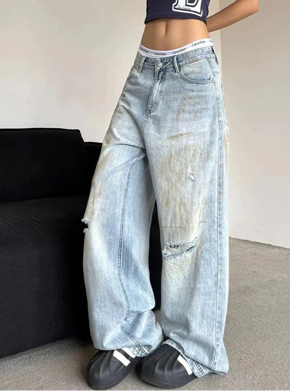 Chic Rinse Faded Seoul Style High-Rise Denim