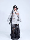 High-Rise Torn Hole Relaxed Denim