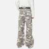 2000s Woodland Print Draped Floor Bell Leg Denim