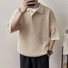 Heritage Mesh-Flow Block-Color Color Knitted Placket-Neck T-Shirt