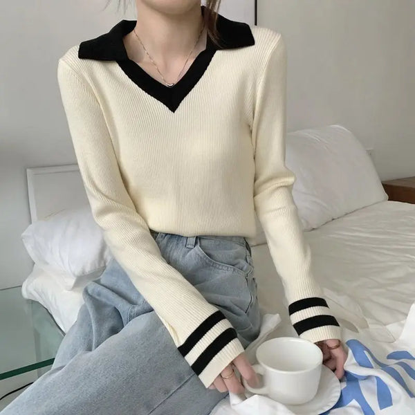 Women Chilled Chic Slim Fit Knitted Sport-Collar T-Shirt alternatif görünüm
