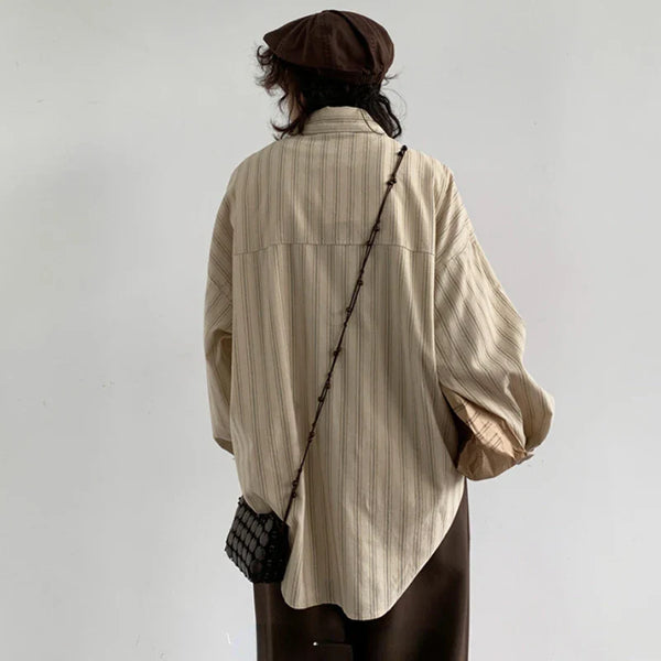 Stripe Slouchy Vintage Casual Long Top alternatif görünüm