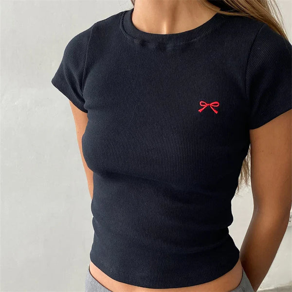 Washed-Out Bow Print Women's T-Shirt alternatif görünüm