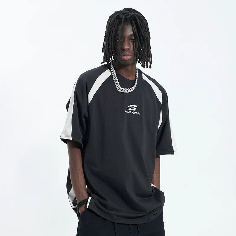 Sporty Mosaic Boxy-Fit Hip Hop T-Shirt