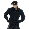 Tonal Contrast Embroidered Lapel Top